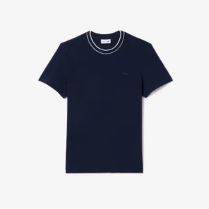 Camiseta de Piqué com Gola Listrada em Stretch