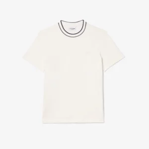 Camiseta de Piqué com Gola Listrada em Stretch