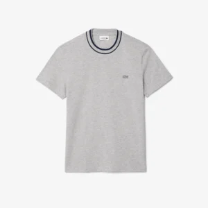 Camiseta de Piqué com Gola Listrada em Stretch